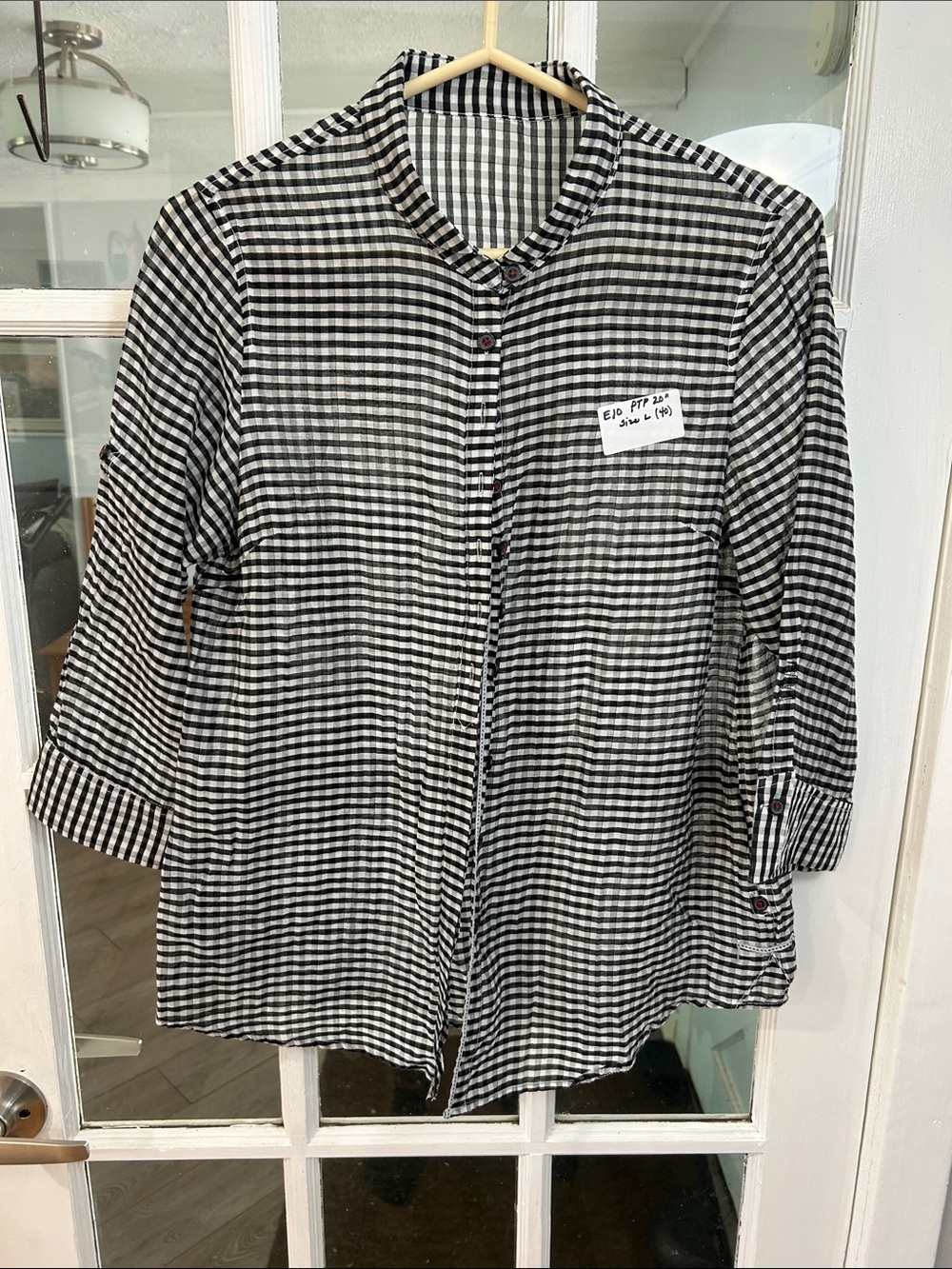 E10.   Black & White Gingham Button-Up Shirt